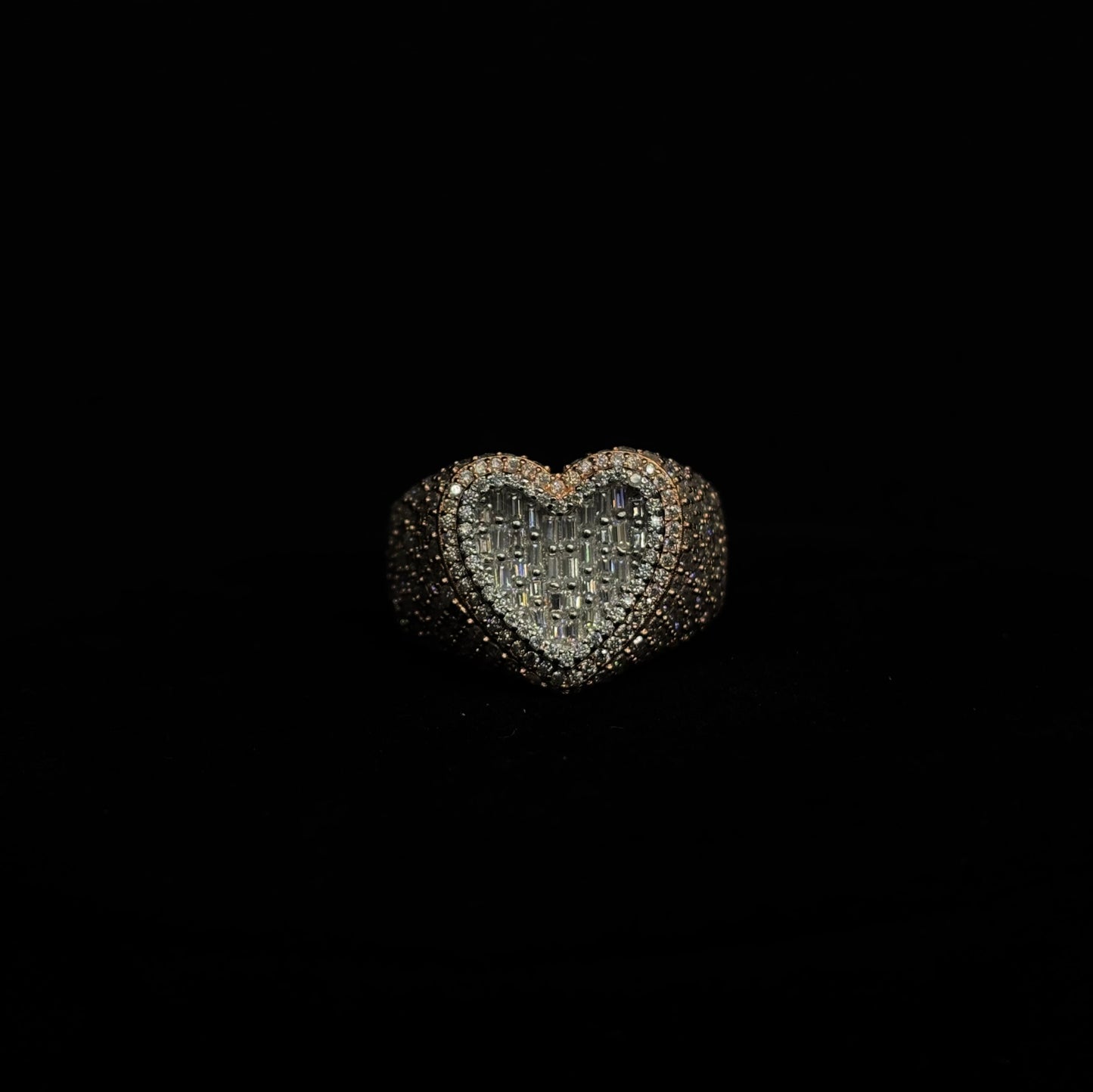 Baguette Heart Ring 14K Rose Gold Plated